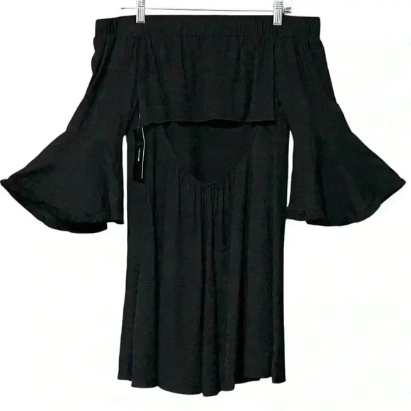 Lulus Day Out Black Off-the Shoulder Shift Dress S Whimsigoth Dark Fairycore NWT - Picture 4 of 8
